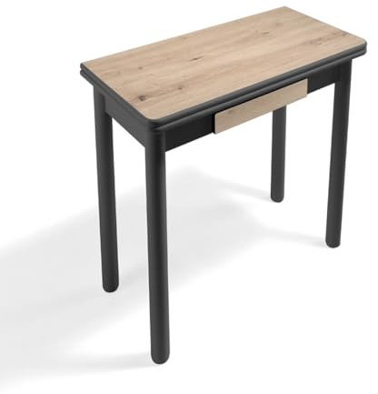 MOMMA HOME Table de cuisine extensible Pompéi - Table de salle à manger moderne, pliable et multifonctionnelle, couleur chêne rustique et noir, dimensions 80 x 40/80 x 78 cm