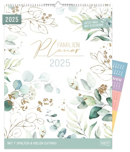 Häfft® Familienplaner XXL 2025 Wandkalender 7-spaltig Blattgold 33,1 x 44,6 cm, Familienkalender Wandplaner für 12 Monate: Jan bis Dez 25 - nachhaltig & klimafreundlich