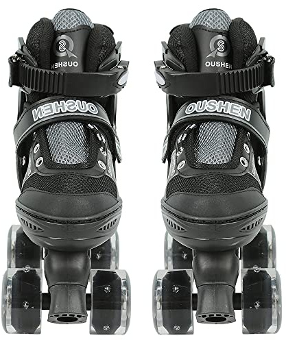 Patins à Roulettes pour Enfants de 3 à 12 Ans - Roller Filles et Garçons, Quad Ajustable Taille Réglable (27-31) - M-Noir