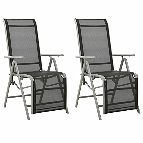 CIADAZ Garten-Liegestühle 2 STK Gartenmöbel, Balkonstühle, Chair Outdoor, Balkonmöbel, Hochlehner, Essstühle, Balkon Stuhl, Bistrostuhl, Textilene und Aluminium Silbern