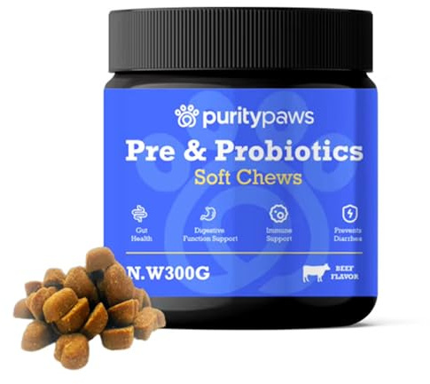 Purity Paws Probiotics for Dogs – Digestive & Immune Support Chews with Probiotics – Natural Gut Health Supplement for Diarrhea, Gas & Allergies (120 Count)