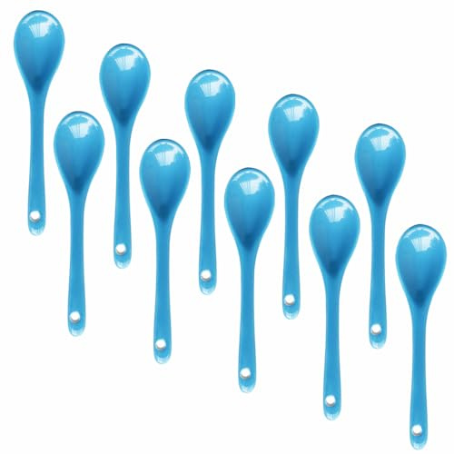 Lotatheta 10 cucharas de huevo de porcelana azul claro, cucharas de cerámica de 4.7 pulgadas, café, postre, yogur, té, té lechoso