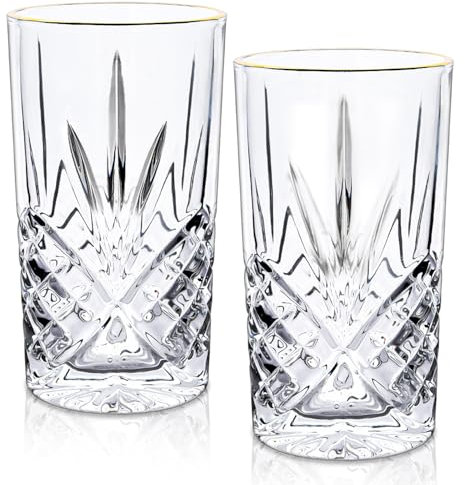 Raisaplin Whiskey Glasses Set of 2 with Gold Rim, 315ml/ 11oz Crystal Old Fashioned Rocks Barware Scotch Bourbon Whiskey Tumblers Snifter for Cocktail Drinks Rum Cognac Vodka Liquor Bar Gifts