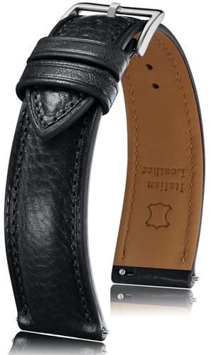 Getalia Italian leather Watch Band Tuscany Natural Vegetable-Tanned Full Grain Genuine Leather, Skin-Safe, Quick Release Replacement Watch Straps for Men and Women Thick and Soft (Black Width-20mm)