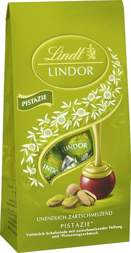 Lindt Schokolade LINDOR Kugeln Pistazie | 137 g Beutel | ca. 10 Kugeln Vollmilchschokolade mit zartschmelzender Pistazien-Füllung | Pralinen-Geschenk | Schokoladen-Geschenk