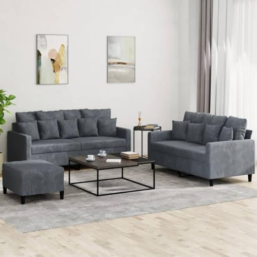 Willood 3-TLG. Sofagarnitur mit Kissen Dunkelgrau Samt Loungesofa Lounge Sitzmöbel Wohnzimmer Sofas3201711