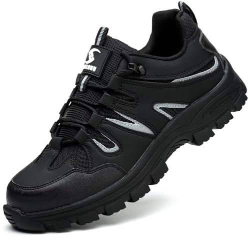 POYLONU Zapatos de Seguridad Hombre Mujer Zapatillas de Trabajo Transpirables Antideslizante Calzado de Seguridad con Punta de Acero Negro 37