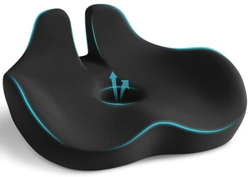 WOWMVP Cojin Silla Oficina de Asiento de Espuma Memoria Viscoelástica Grande Cojines para Oficina, Coche, Hogar con Funda Extraíble (Negro)