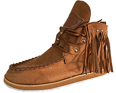 Dasongff Botte Santiag Femme Western Cowboy Santiags à Frange Vintage Bottes Indiennes Talon Plat à Glands Bout Rond Ankle Boots Élégant Slip-on Cowgirl Rétro Bottes Classiques Cheville