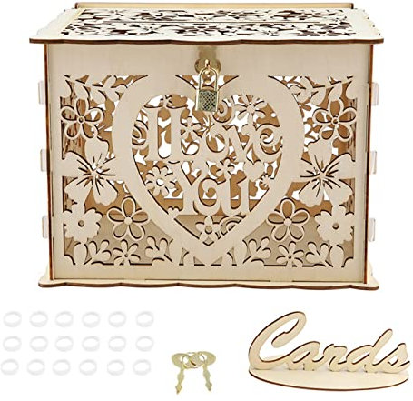 Riuulity Rustikales Holz-Schloss für Hochzeitskarten Im Vintage-Stil „Ich Liebe dich“, Einfache Installation, Tolle Ergänzung Zur Dekoration mit Schlüsseln, DIY-Geld-Geschenkbox für