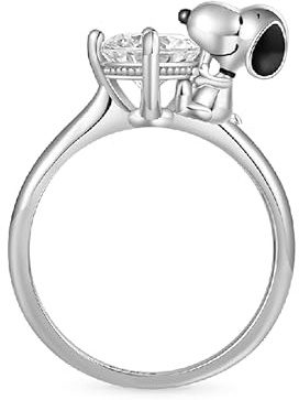 GNOCE Ring Peanuts Snoopy Umarmung Weißer Diamant Ring 925 Sterling Silber Geschenk Ring Für Damen Mädchen mit Schmuckschatulle zum Weihnachten Valentinstag
