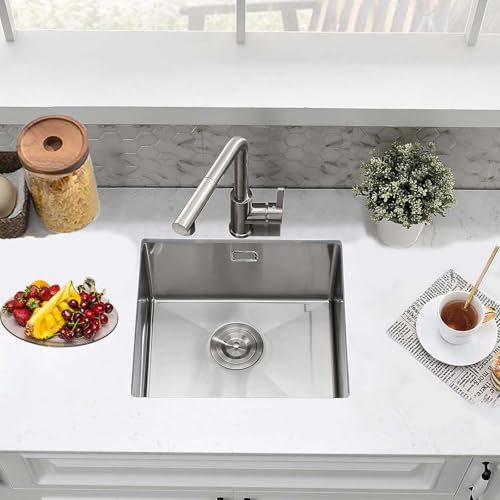Stainless Steel Kitchen Sink, 40X40CM Small Sink, BoomHoze Undermount Single Bowl Outdoor Campervan Essential with Silencer Pad, Drainer Fittings, Drop in Flushmount or Topmount Installation, Brushed
