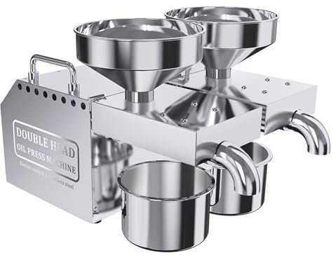 600W Oil Press Machine with Double Oil Outlets, Automatic Commercial Oil Expeller Extractor Stainless Steel Oil Presser Pressing Mill Maker Machine for Commercial Domestic Use