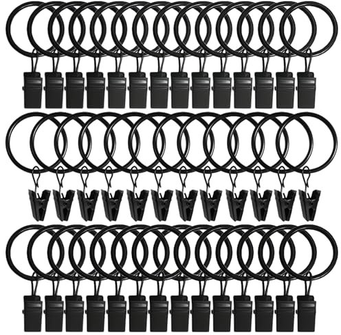 Gerhannery 40 Pezzi Anelli per Tende, Metallo Clip per Tende Antiruggine Ganci Tende Anelli per Tende con Ganci, 32mm Diametro Interno
