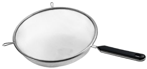 NAMOARLY Fine Mesh Strainer Spoon 20cm Stainless Steel Handheld Tea Strainer with Black Handle and Dual Hooks Kitchen Sink Net Food Filter for Juicing and Liquid Straining