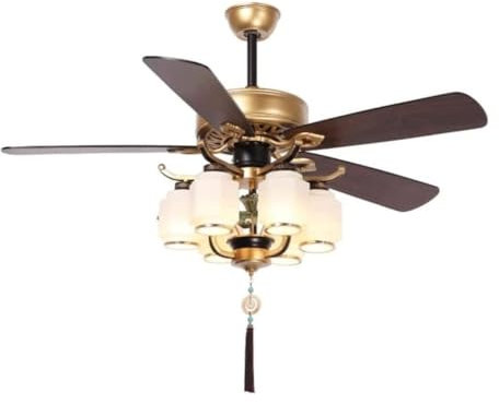 GAOJUNAN Ventola Soffitto con Luce, Ventilatore Da Soffitto Vintage Con Cinque Pale In Legno Reversibili, Ventilatore Da Soffitto In Stile Lanterna Con Telecomando A 6 Luci