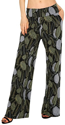EXCHIC Donne Gamba Dritta Sciolto Boho Yoga Pantaloni Casual Elastico Vita Pantaloni con Tasche(L, Series 2#2)