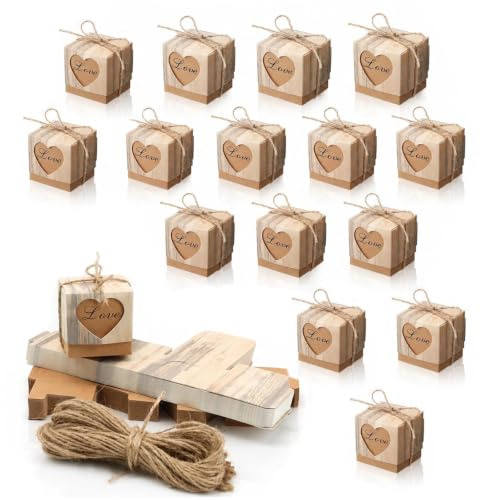 DIYCUT 50 Stück Geschenkbox Klein Kraftpapier, mit Schnur, 5x5x5 cm | Faltbare Geschenkverpackung aus Kraftpapier mit Herzfenster, Geschenkschachteln, ideal für Süßigkeiten, Pralinen, und Feiern
