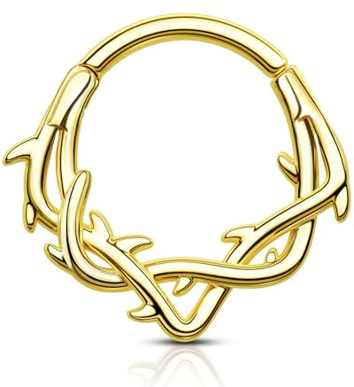 OUFER 16G Gold Vine Septum Piercing 316L Surgical Steel Daith Earring Clicker Helix Hoop Septum Ring Hoop Conch Body Piercing Jewelry for Women 8/10 mm