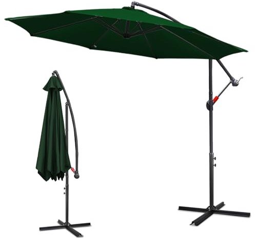 Ansobea trafikljusparaply 300/350 cm, parasoll trädgårdsparaply med/utan solcells-LED, med vev och korsfot, UV-skydd 50 polyester, vattenavvisande, med ventilationsöppning, för terrass och trädgård