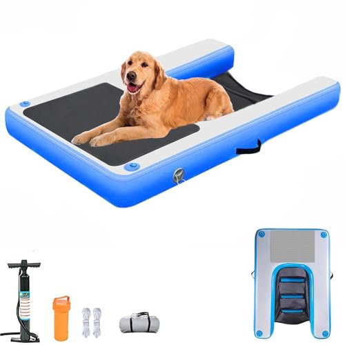 Oracra Aufblasbares Dock Aufblasbare Hunde-Wasserrampe für Große Pools Faltbare Hunde-Bootsrampe, Schwimmend, mit Zubehör Gut Sichtbare und rutschfeste Hunde-Poolplattform(Blue)