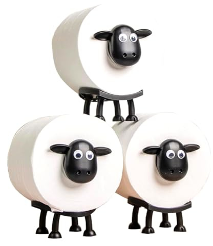Lot de 3 Porte-Papier Toilette Mouton - Support Rouleau WC Décoratif en Bioplastique (16x9,5x8,5 cm) - sans Outil, Autoportant, Cadeau Original pour Salle de Bain, Noël & Maison