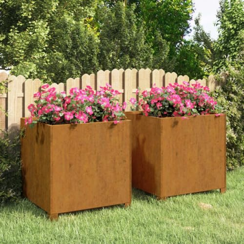 HaoChrymec Maceta con Patas (2 Unidades), Acero Corten, Resistente a la Intemperie, Ideal para Jardín, Huerto Urbano y Balcones, 49x47x50 cm, Color Óxido
