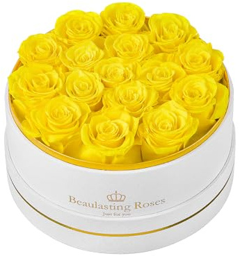 16 Preserved Roses Forever Flowers Real Roses in a Box Mother's Day Birthday Flowers for Her Mom Women Wife Valentine's Day, Yellow Roses