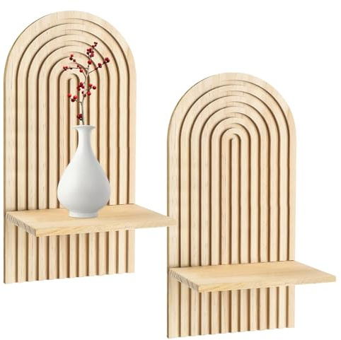 Wandregal Holz, 2 Stück Wanddeko Wohnzimmer, Böhmische Wanddeko Holzregal, mit schwebenden Regalen, Aesthetic Holzregal Wand Deko, für Wohnzimmer, Schlafzimmer, Kinderzimmer, Flur