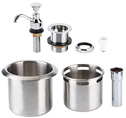 DANAIXZ Professional Stainless Steel Coffee Shop Bar Faucet Sink Set with Brass Chrome Plated Faucet and Overflow Container for Commercial Kitchen Cafe Restaurant Washing Equipment Heavy
