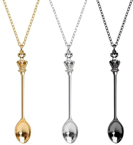 Shenlee Spoon Necklace,Tiny Mini Spoon Necklace,Dangle SpoonNecklace,3 Pcs | Hidden SpoonNecklace Silver SpoonPendant ScoopNecklace Charm Set for Gift Box for Women Girls(Gold,Silver,Black)