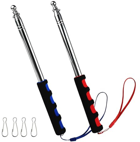 CHALVIOR 2 Pezzi Asta Telescopica per Bandiera, 2m Telescopica per della Bandiera Asta della Bandiera Acciaio Inox Asta Bandiera Telescopica con 4 Clip, per Guide Turistiche, Campeggio