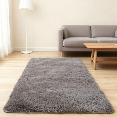 LIHUANE Teppich Wohnzimmer 130 x 250 cm Lauschige Oberfläche Shaggy Modern Flauschiger Fellteppich Langlebig Und Pflegeleicht für Terrasse Balkon Garten, Dunkelgrau