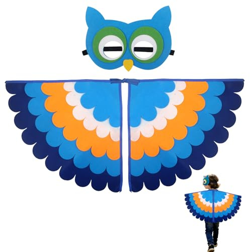dellyy Barn fågelvingar kostym, barndräkt, vingar förklädnad, med filtmask, dräkt med fågelving, cosplay, uggledräkt, papegoja, vingdräkt för karneval, halloween, fest