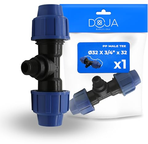 DOJA Barcelona Conector de Tuberia de PP en T Macho Roscado - 32x3/4x32mm - T de Polietileno, Unión Estanca - Racor Tuberia PE, Conexión Rápida y Segura, Resistente Corrosion, Buen Ajuste
