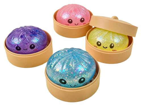 Glitter Dumpling Squishy Mystery, Glitter Dumpling mit Dampfgarer, Rainbow Mystery Squishy Bun, Stressabbau-Spielzeug für Erwachsene Ideal als Partygeschenk oder für die Goodie Bag Zufällige Farbe 1PC