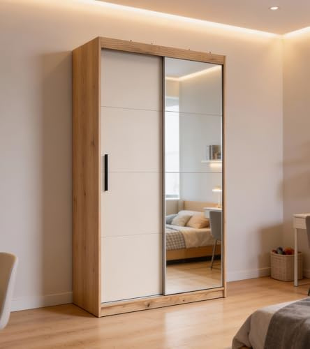 Meyvaser.com Ecommerce Company Armario de 2 Puertas Correderas con Espejo de Cuerpo Entero, Medidas 216 x 120 x 62 cm, Interior con 5 Estantes y Barra de Colgar