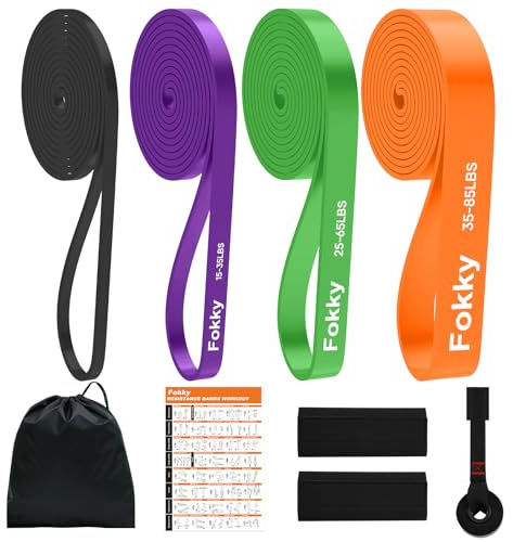 Fokky Elastici Fitness Set, 4 Livelli Resistenza Elastici Palestra con Ancoraggio Porta, Protezioni e Borsa per Trasporto, Bande Elastiche Fitness per Allenamento Completo, Muscolazione e Ginnastica