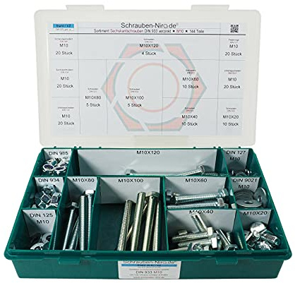 Sortiment/Set - M10 DIN 933 - Maschinenschrauben Stahl verzinkt Werkstoff 8.8 Gewindeschrauben/Scheiben/Muttern