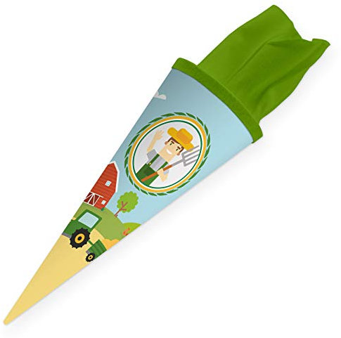 itenga Geschwisterschultüte 35cm für Kinder Geschenkverpackung Schultüte klein Kindergarten Zuckertüte (Bauernhof Traktor)