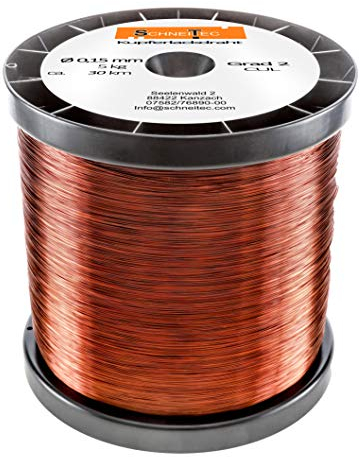 Kupferlackdraht W210 Ø 0,15 mm 5 kg, ca. 30km - CU Lackdraht Grad 2 CUL Kupferdraht Gewicht 5 Kilogramm Durchmesser 0,15 Millimeter Wickeldraht Kupfer Draht