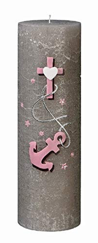 Taufkerzen Rustic Mädchen mit rosa Verzierung 25 x 8 cm mit Namensverzierung und Geschenkkarton