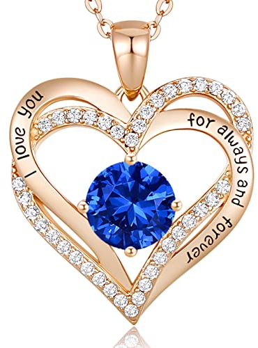 CDE Kette Damen 925 Sterling Silber Rosegold Geschenk für Sie Valentinstag Forever Love Herz Geburtsstein Anhänger Halskette für Frauen Schmuck Geburtstags Freundin Weihnachten Muttertags