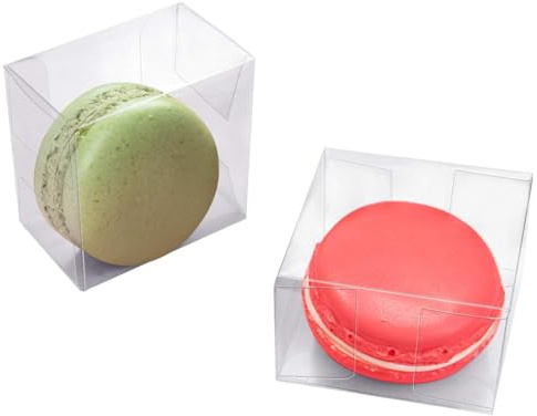 Newbested 100-pack genomskinliga makaronlådor i plast, genomskinliga chokladgodiskakor maltbollar mini presentförpackningslådor för alla hjärtans dag, bröllopsfest, baby shower display (5,5 cm x 5,5