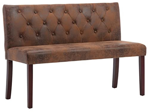 vidaXL Sitzbank mit Rückenlehne Retro-Stil Polsterbank Flurbank Bank Wartebank Wohnzimmer Flur 120cm Braun Wildleder-Optik Gummibeine