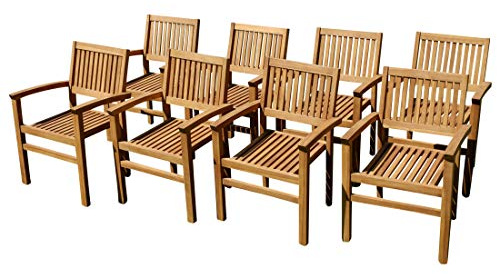 ASS 8Stk ECHT Teak Design Gartensessel Miami Gartenstuhl Sessel Holzsessel Gartenmöbel Stapelstuhl Stapelsessel Teakholz sehr robust stapelbar