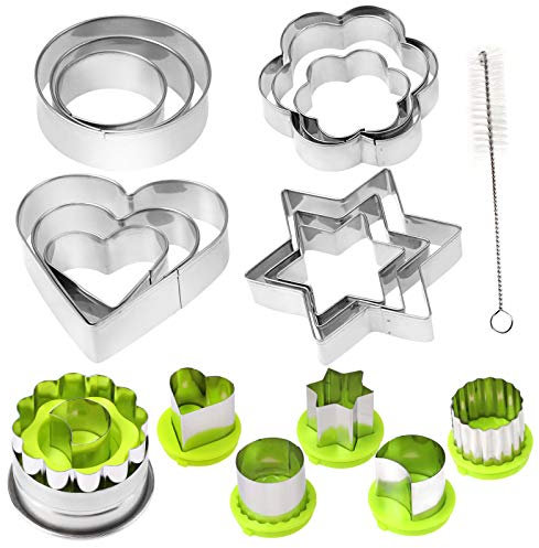Set di 18 Formine per Biscotti, Stampi Biscotti in Acciaio Inox Natalizi, Fiocchi di Stella Luna Cuore Cerchio Fiore, Tagliapasta per Biscotti Bakeware Fondente Torta DIY Decorazioni Dolci Biscotti