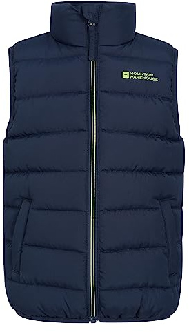 Mountain Warehouse Rocko Kids Padded Gilet - Water Resistant Coat with Microfibre Padding & Front Pockets, Boys & Girls - Spring Summer & Outdoors Dark Blue Kids Size 11-12 Years
