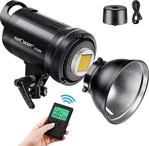 K&F CONCEPT Flash Studio LED SL-60W CRI 95+ Projecteur LED avec Déclencheur,Réflecteur,Monture Bowens, Eclairage pour Vidéo Photo Studio et Photo Extérieure