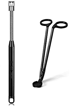 Vidisan Rechargeable Candle Lighter and Wick Trimmer,Candle Accessory Set,Candle Wick Clipper Wick Cutter Scissor,Electric Rechargeable Arc Lighter Display USB Lighter-Black